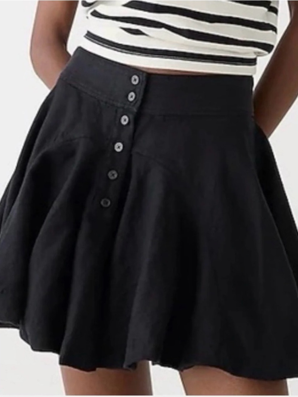 J. Crew Black Button-Front linen bubble skirt